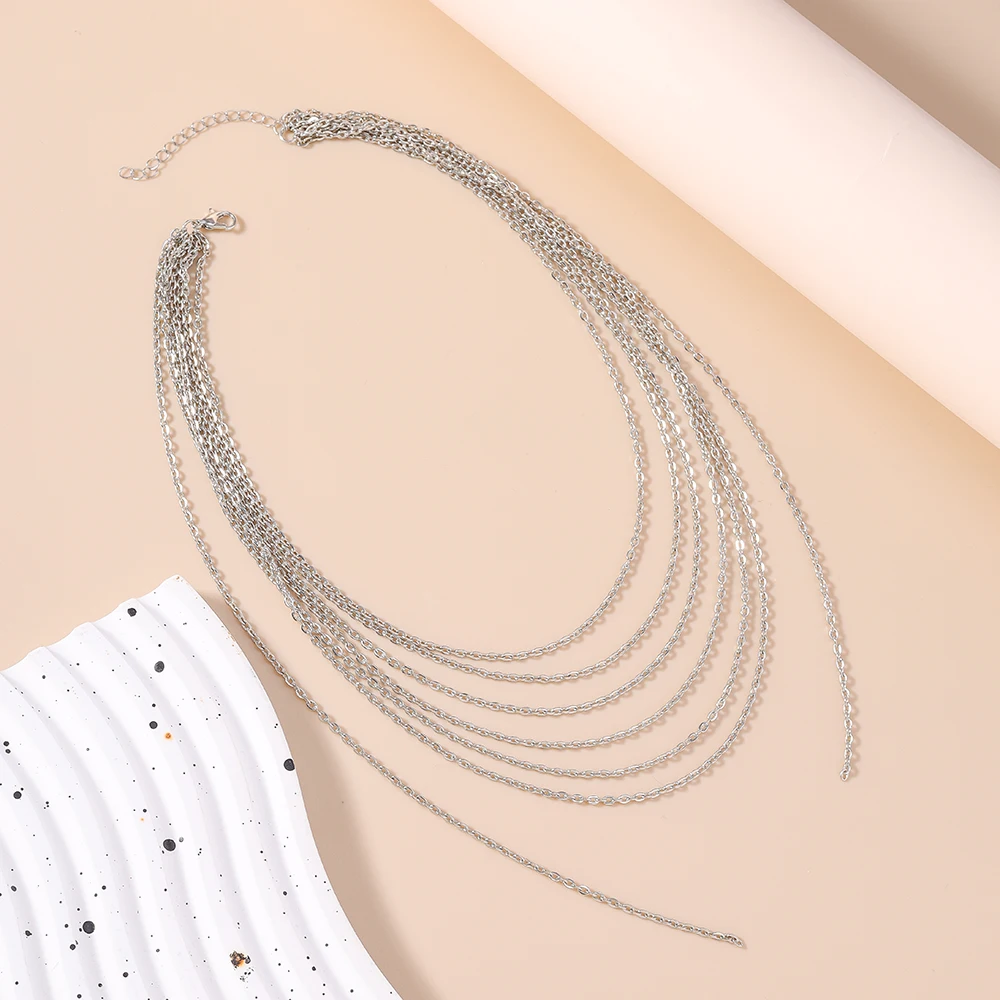 Aihua Multilayer Metall Kette Quaste Kurze Halskette Für Frauen Mode Persönlichkeit Schlüsselbein Choker Halsketten Partei Schmuck Geschenke – Detail 2