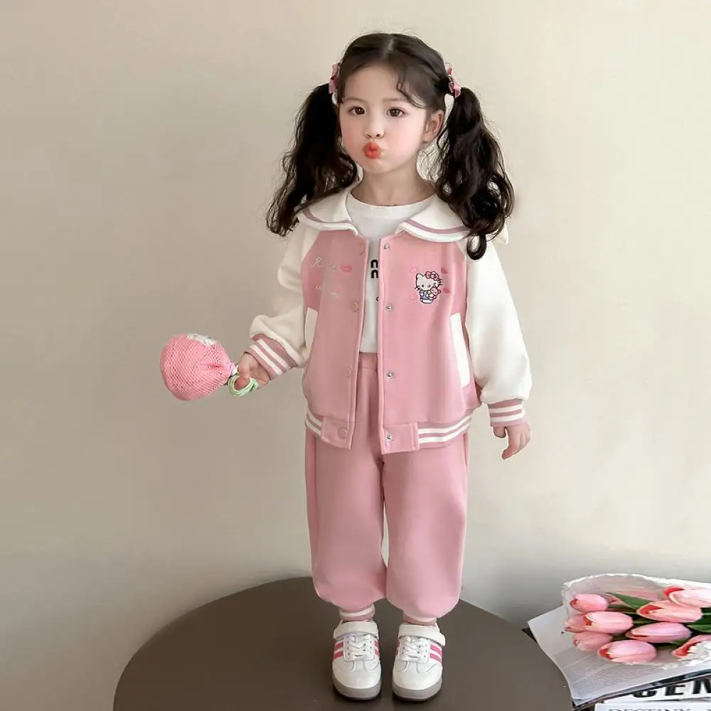 

Hello Kitty мультфильм Kawaii принцесса для девочек весенне-осенний комплект Sanrio темно-синий ветер Kuromi комфортный модный спортивный костюм для отдыха подарок