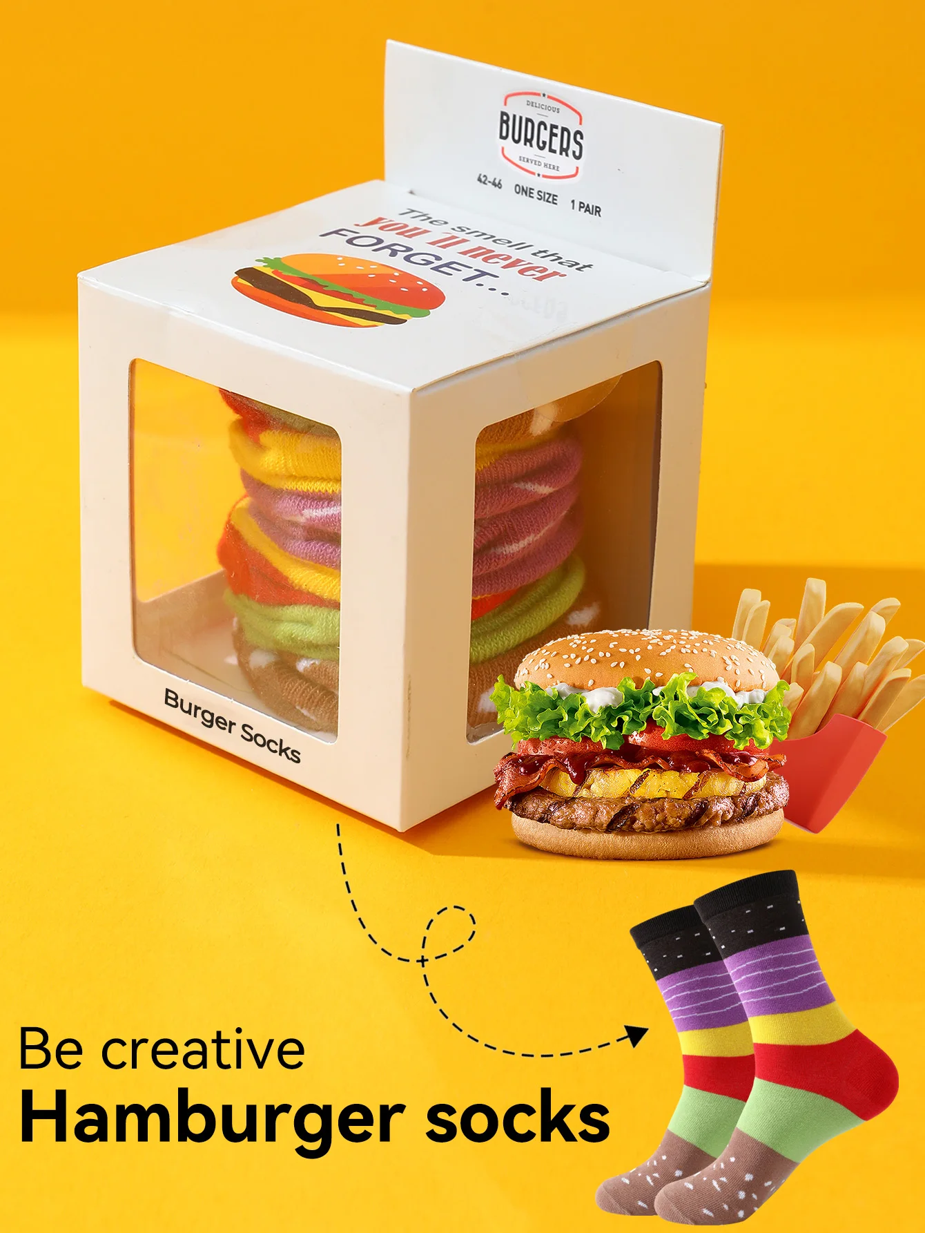 زوج فريد من الهامبرغر مع أنماط شخصية لكل من الرجال والنساء، جوارب هدايا للأصدقاء في الهالوين، عناصر موسمية