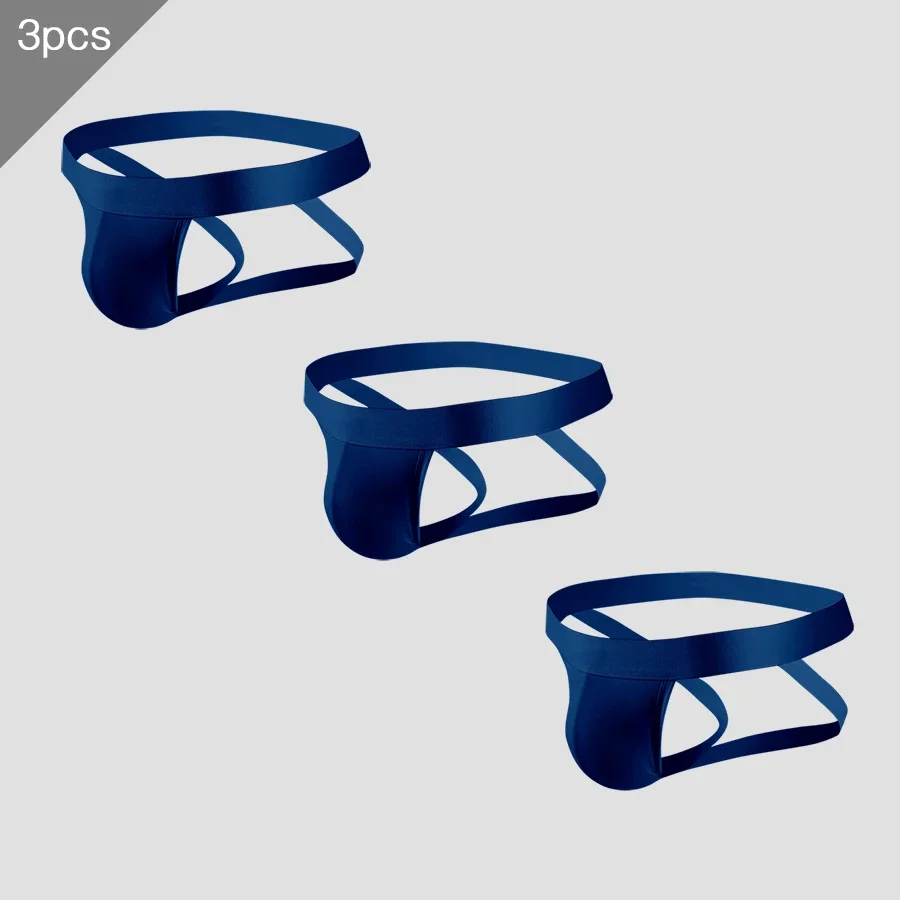 

3pc Men's cut-out T-pants, low-rise solid color U-shaped elastic tight sexy pants, breathable thong, men's shorts