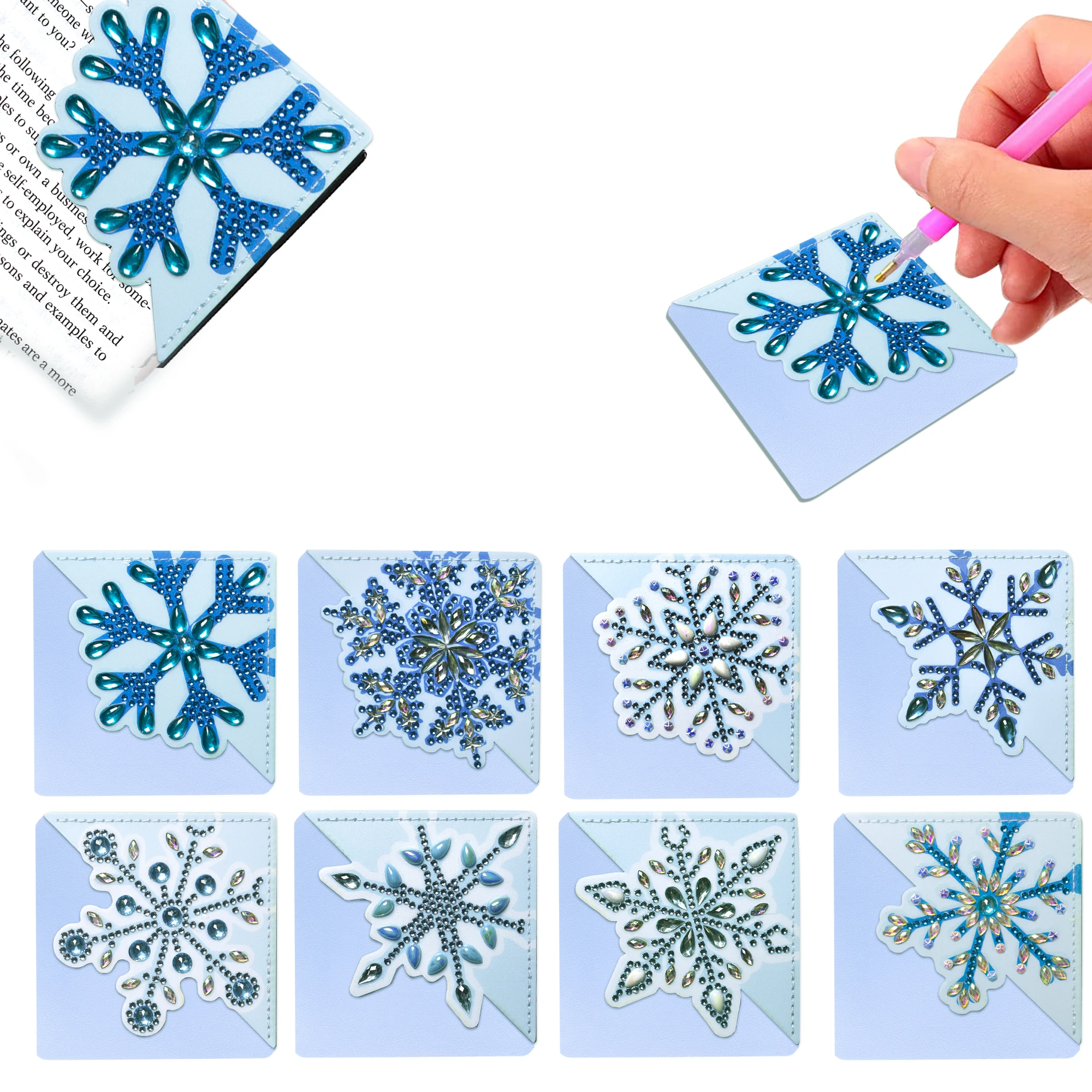 8 teile/satz DIY Diamant Malerei Lesezeichen Schneeflocken haltbare PU Leder Kristall Strass Diamant Kunst Ecke Lesezeichen Weihnachten