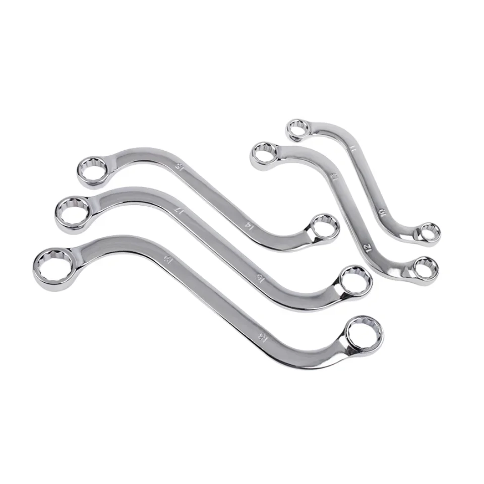 Allsome 5Pcs S Type Double Ended Allen Wrench 140-240MM Combination Ring Spanner Plum Plate Curved Machine Fastener Repair Tools