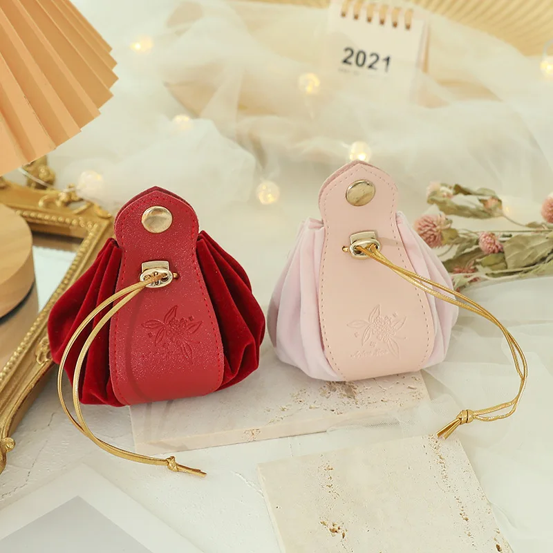 Sac à bonbons portable en velours de cuir, cordon de proximité pour cadeaux de mariage, emballage de bijoux pour décor de fête d'anniversaire