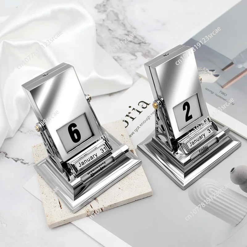 for Creative Perpetual Flip Desk Calendar, Dual-Language Russian & English Metal Craft Calendar for Office Home Decor