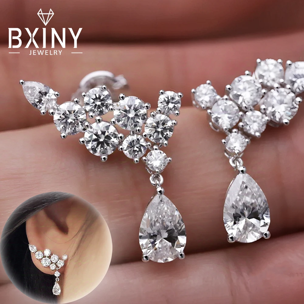 

BXINY 6.1CTTW All Moissanite Drop Earrings S925 Silver for Women Angel's Wing Ear Studs Wedding Bride Gift Jewelry GRA Certified