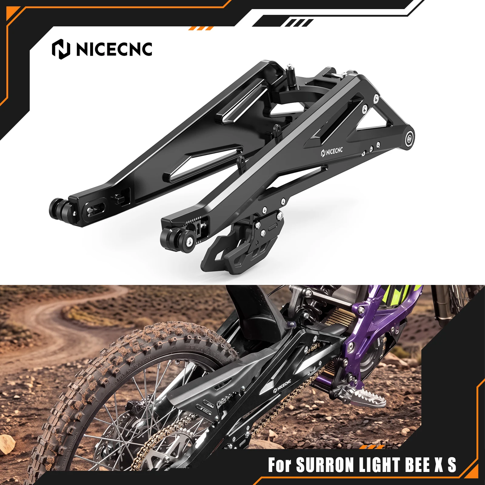 NICECNC For Surron Light Bee X Motocross +100mm Extended Rear Swingarm For Sur-ron Light Bee S Segway X160 X260 Electric Bike