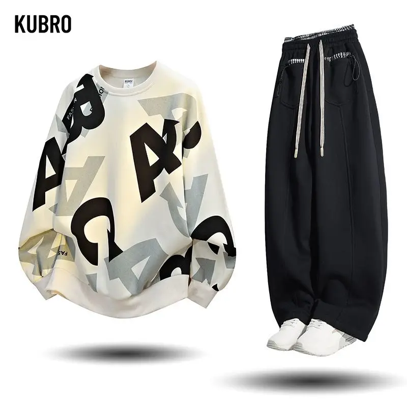 

Men's Letter Print Sweatshirt Suit Men's Autumn Winter Fashion Baggy High End Tops and Causal Pants 2 Pieces Sets Y2k 2000S Suit