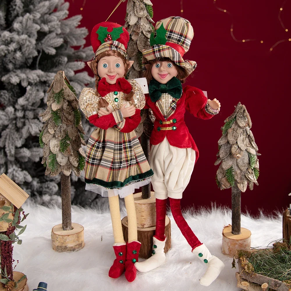 New Year 2024 Elf Couple Navidad Xmas Gifts for Kids Plush Dolls Toys Christmas Tree Pendant Drop Ornaments Hanging Decoration