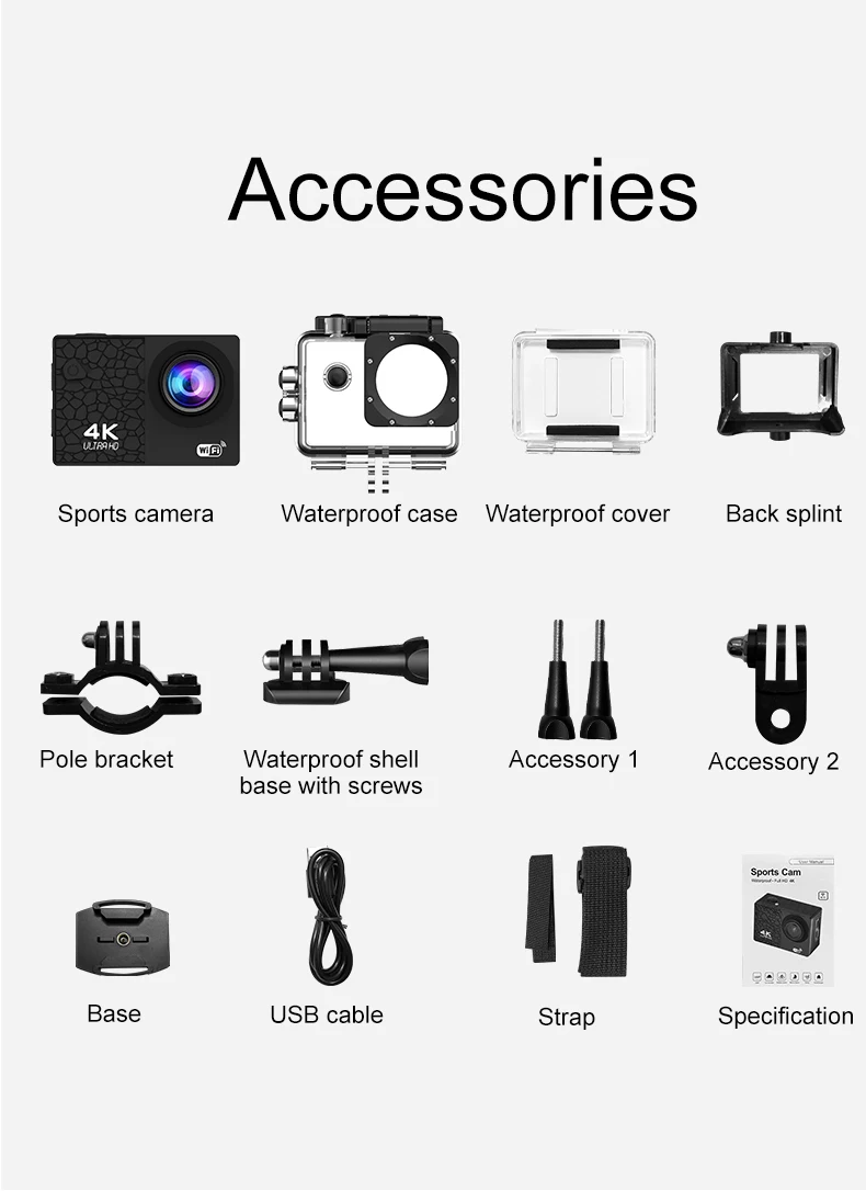 كاميرا رياضية 1080p للتحكم عن بعد IP68 كاميرا الحركة للغوص كاميرا فائقة WIFI 120 °   صورة سيلفي H.264 لنظام Android IOS