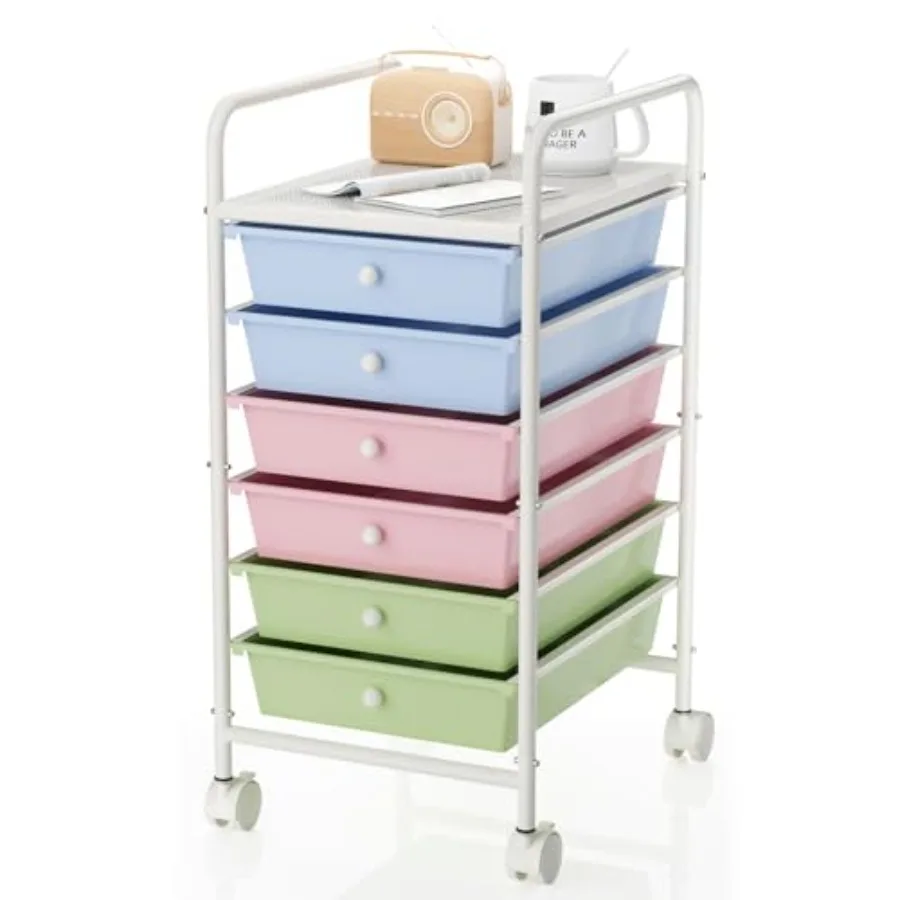 

6-Tier Utility Cart with 6 Drawers Rolling Utility Cart with 2 Lockable Caster Wheels Multipurpose Mobile Rolling Drawer Cart f
