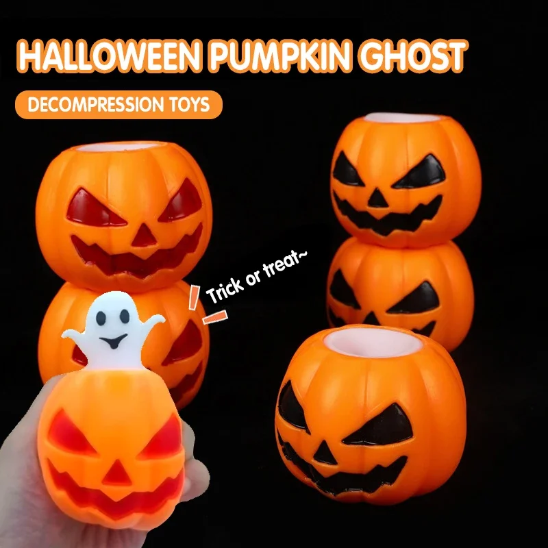 1/5PCS Halloween Ghost Venting Pinch Pumpkin Squeeze Squishy Toy for Party Decoration Decompression Stress Relief for Kids Adult