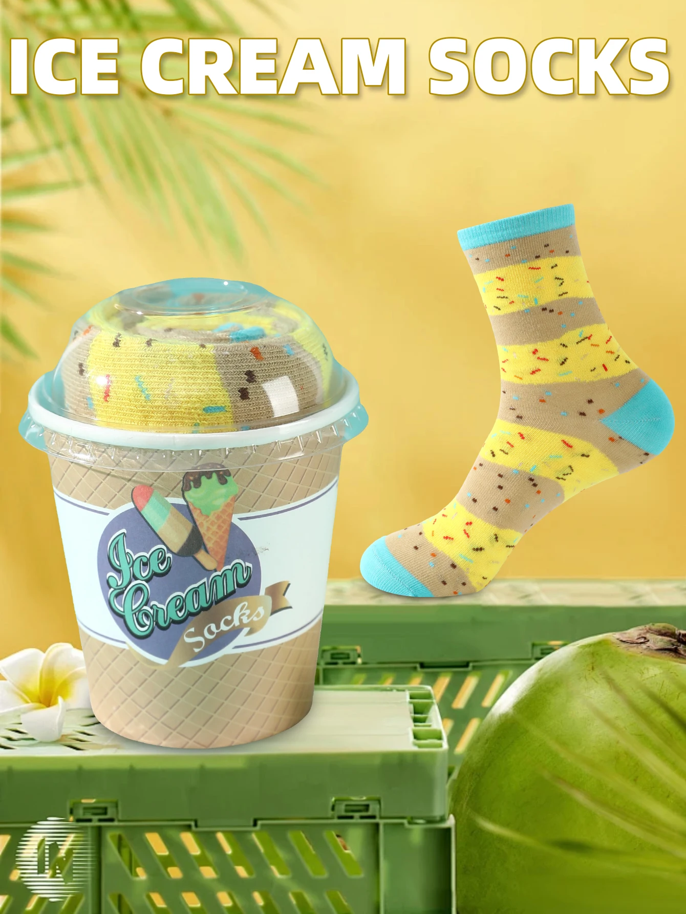 

1 пара носков средней длины для мужчин и женщин, забавная подарочная бумажная коробка для мороженого, новая и креативная, интересная ги.