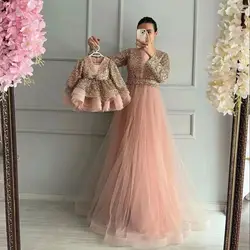 Long Sleeve Sequins and Tulle Mother and Daughter Dresses 2025 Mommy and Me Party Gown For Photoshoot or Birthday