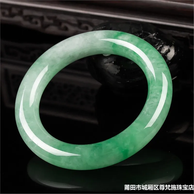 round bangle for women, with floral patterns, ice-waxy jadeite, natural Burmese jade