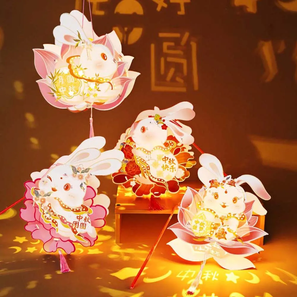 DIY 재료 가방 어린이 토끼 랜턴 중국 스타일 빛나는 중추절 램프 빛나는 잉어 물고기