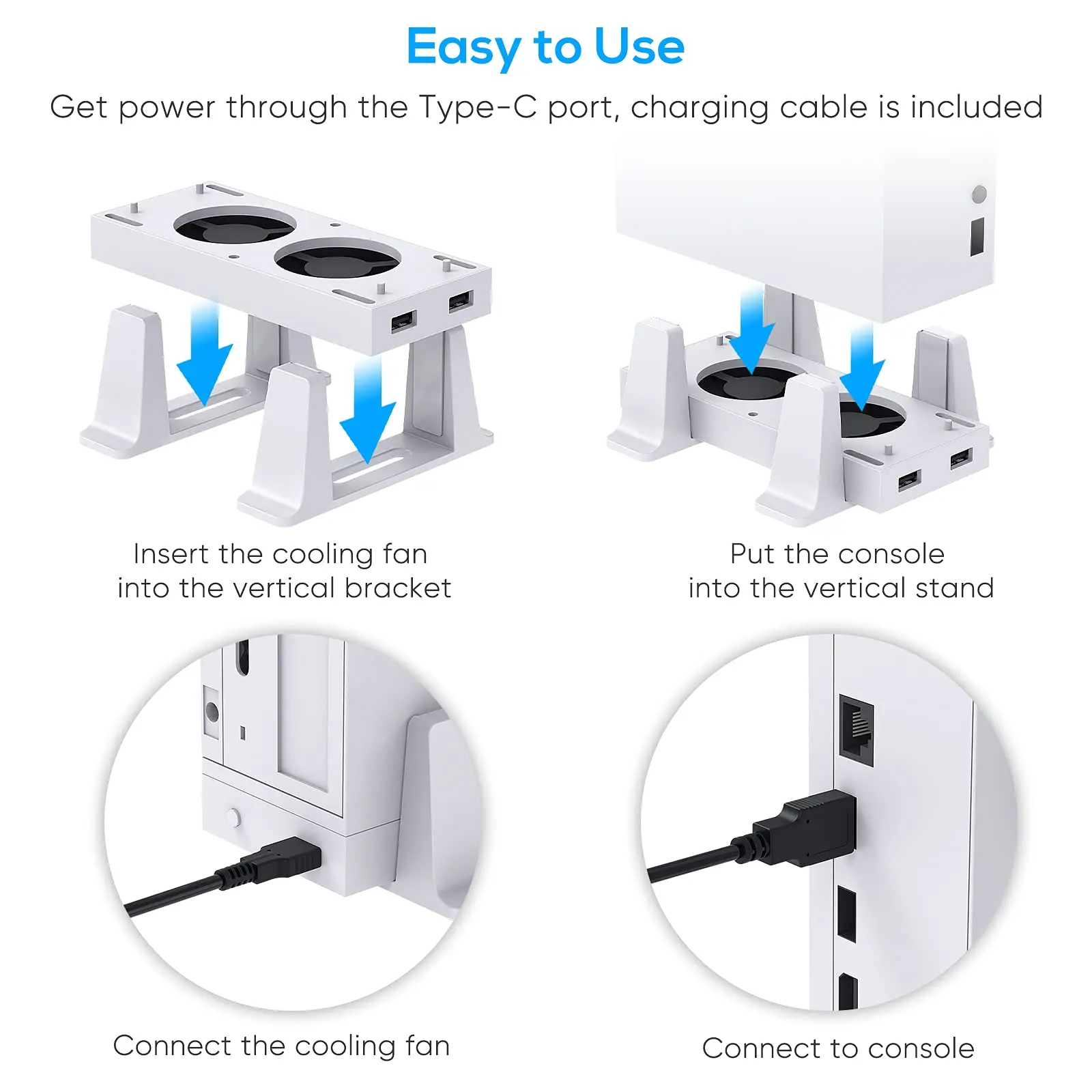 for Xbox Series S Cooling Fan Console Vertical Stand Holder External Cooler 2 USB Ports Fans 3 Speeds for Xbox Series S Console