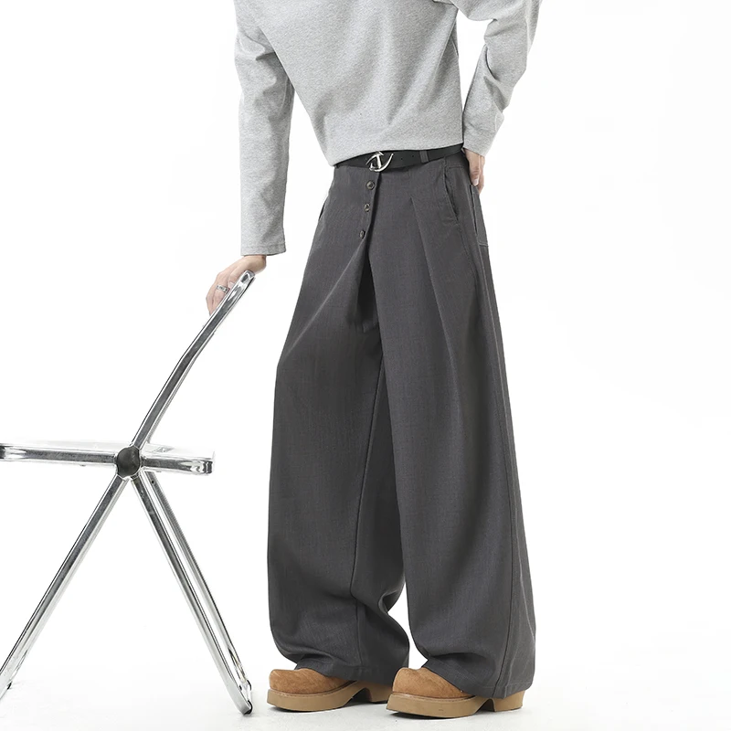 Grey Oversized Suit Pants Men Fashion Society Mens Black Dress Pants Korean Loose Wide Leg Pants Mens Office Formal Trousers