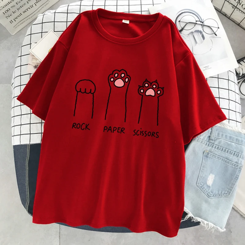 Men's Rock Paper Scissors Funny Cat Print T Shirt  Summer Soft Oversized Tops Fashion Casual Short Sleeve Street Cotton Tshirt