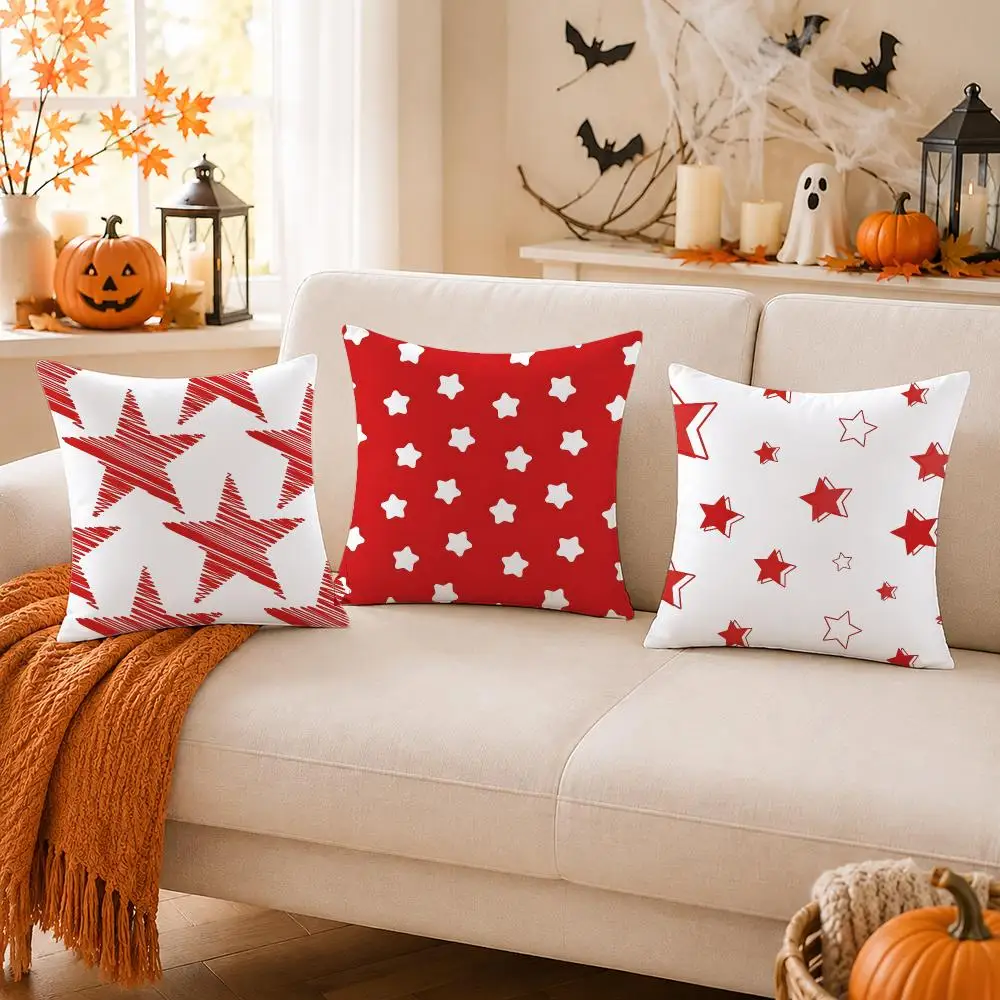 Red Five-Pointed Star Cushion Cover Halloween decoration trick or treat cushion cover, ghost, pumpkin head, bat decoration