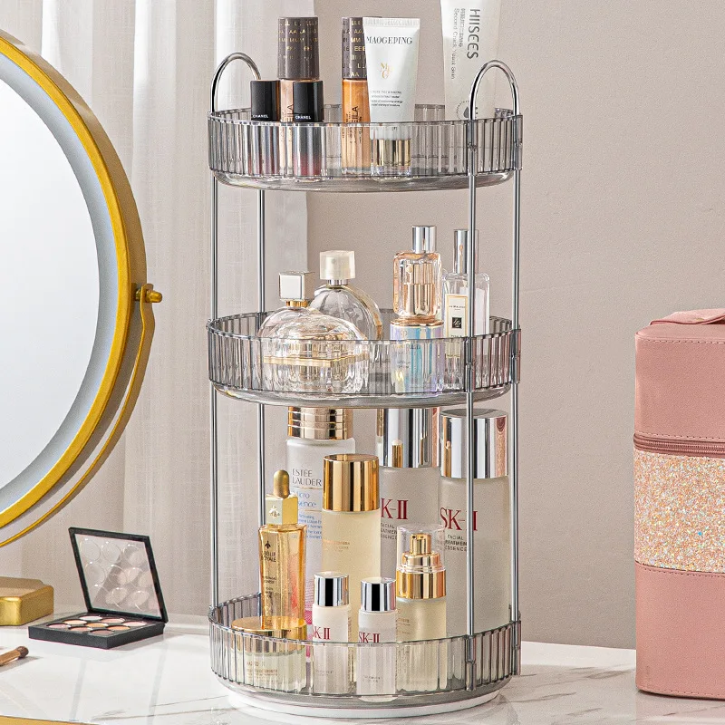 Organisateur de cosmétiques rotatif, support de rangement pour maquillage et soins de la peau, organisateur de maquillage transparent pour comptoir de salle de bain