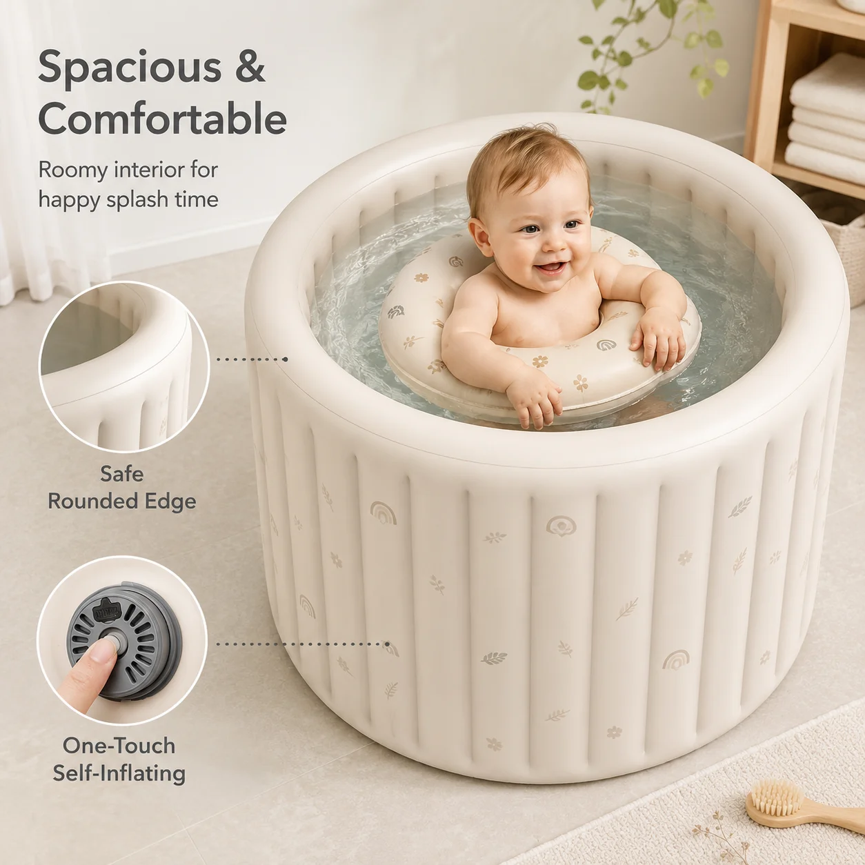 Self Inflating Kids Bathtub Oxford Cloth PVC Insulated Portable Soaking Basin For Small Bathroom Compact Storage OEM ODM