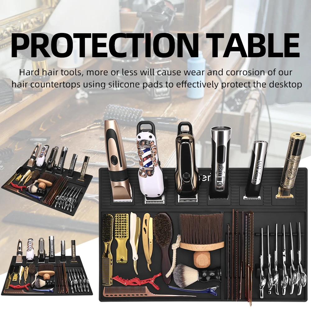 الحلاق الحصير أدوات الحلاق تخزين حصيرة صالون الحلاقة عدم الانزلاق المغناطيسي وسادة سيليكون صينية تخزين العزل الحراري وسادة العمل ﻿