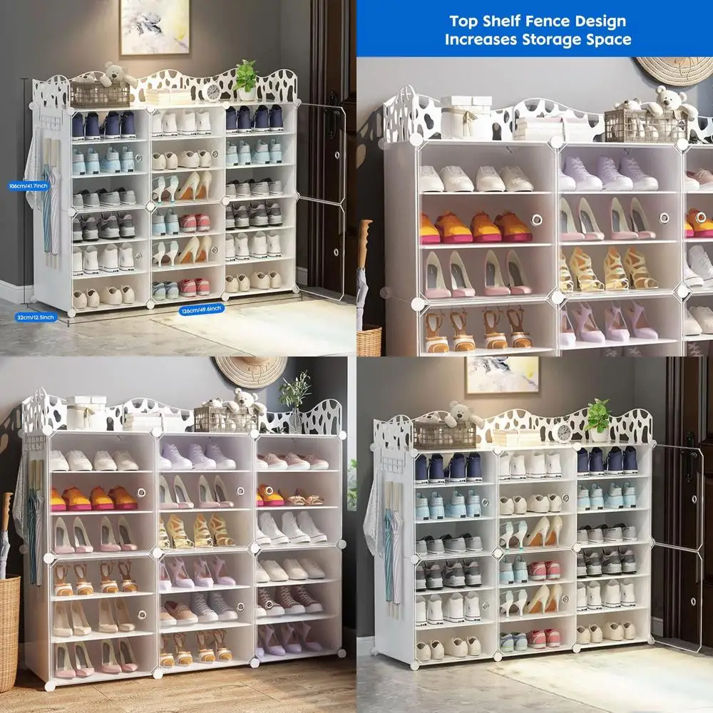 

Расширяемый шкаф для хранения обуви с крючками для ключей, портативный органайзер на 36–72 пары, белый