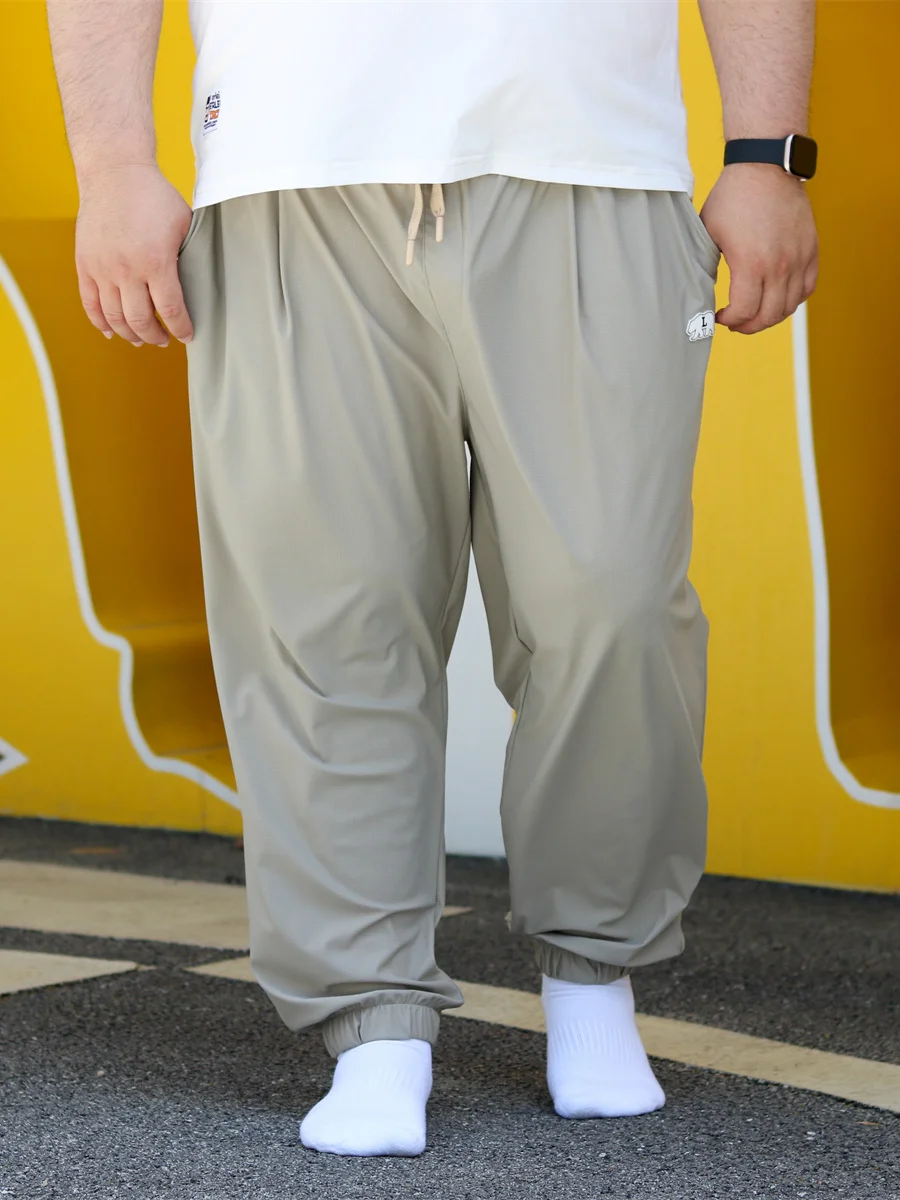 TREC Elastic Comfortable Large Size Loose Men's Elastic Waist Heat Pressed Cuffed Long Pants Casual Trousers for Men