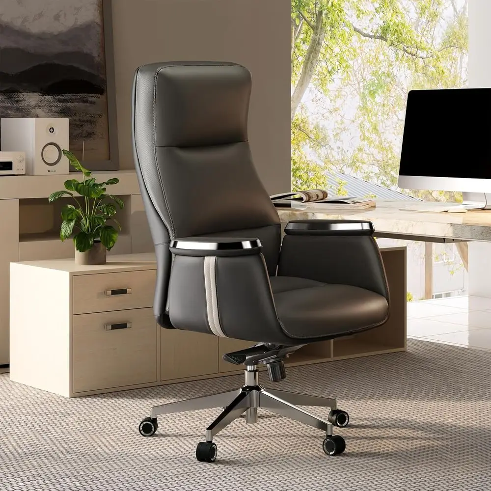 

Executive High-Back Office Chair, Wide Seat for Big and Tall, Silicone Leather, Ergonomic Desk Chair, Gray