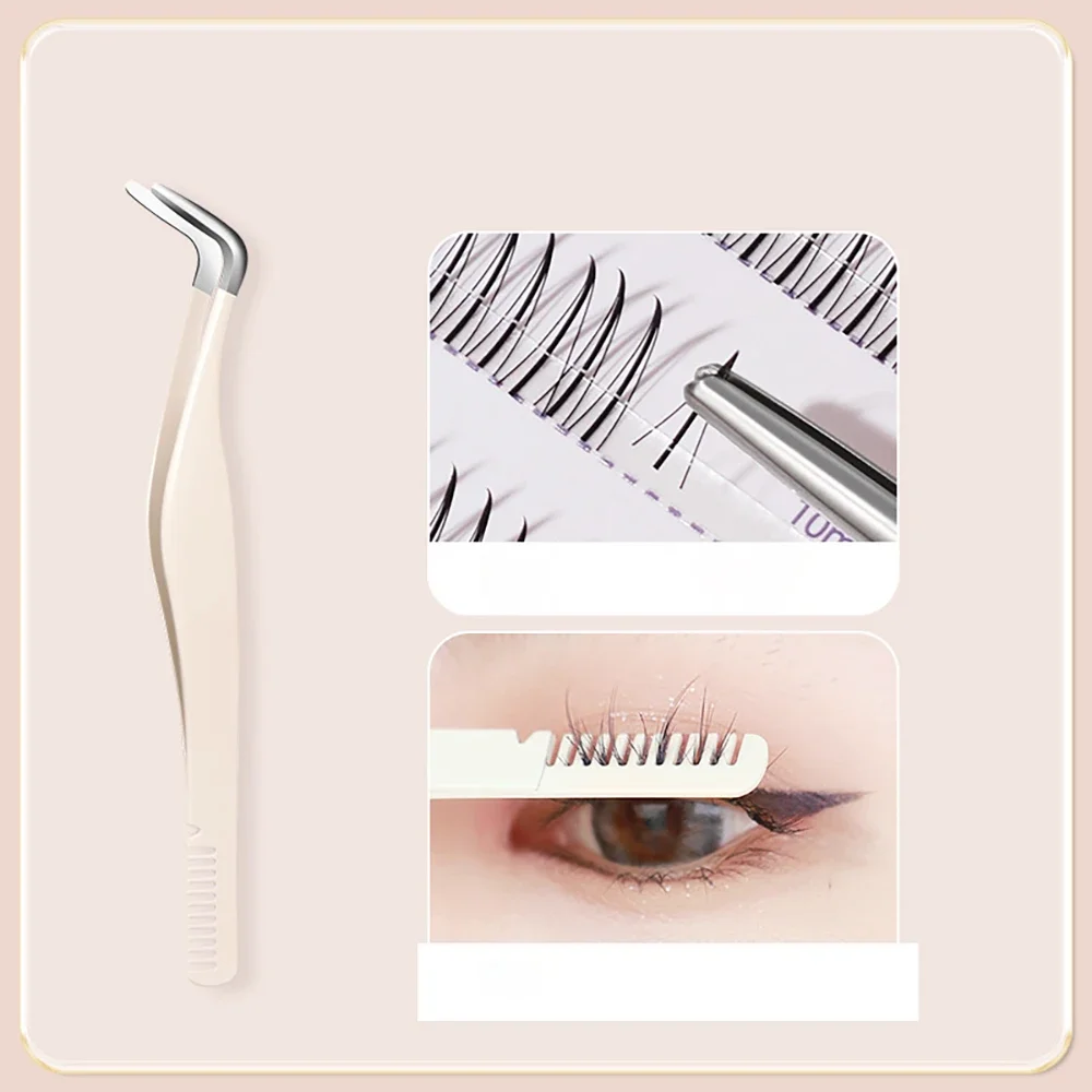 1pc Eyelash Tweezers Stainless Steel Eyelash Extension Tweezers With Comb False Lash Application Tool For Girls Women Beginners