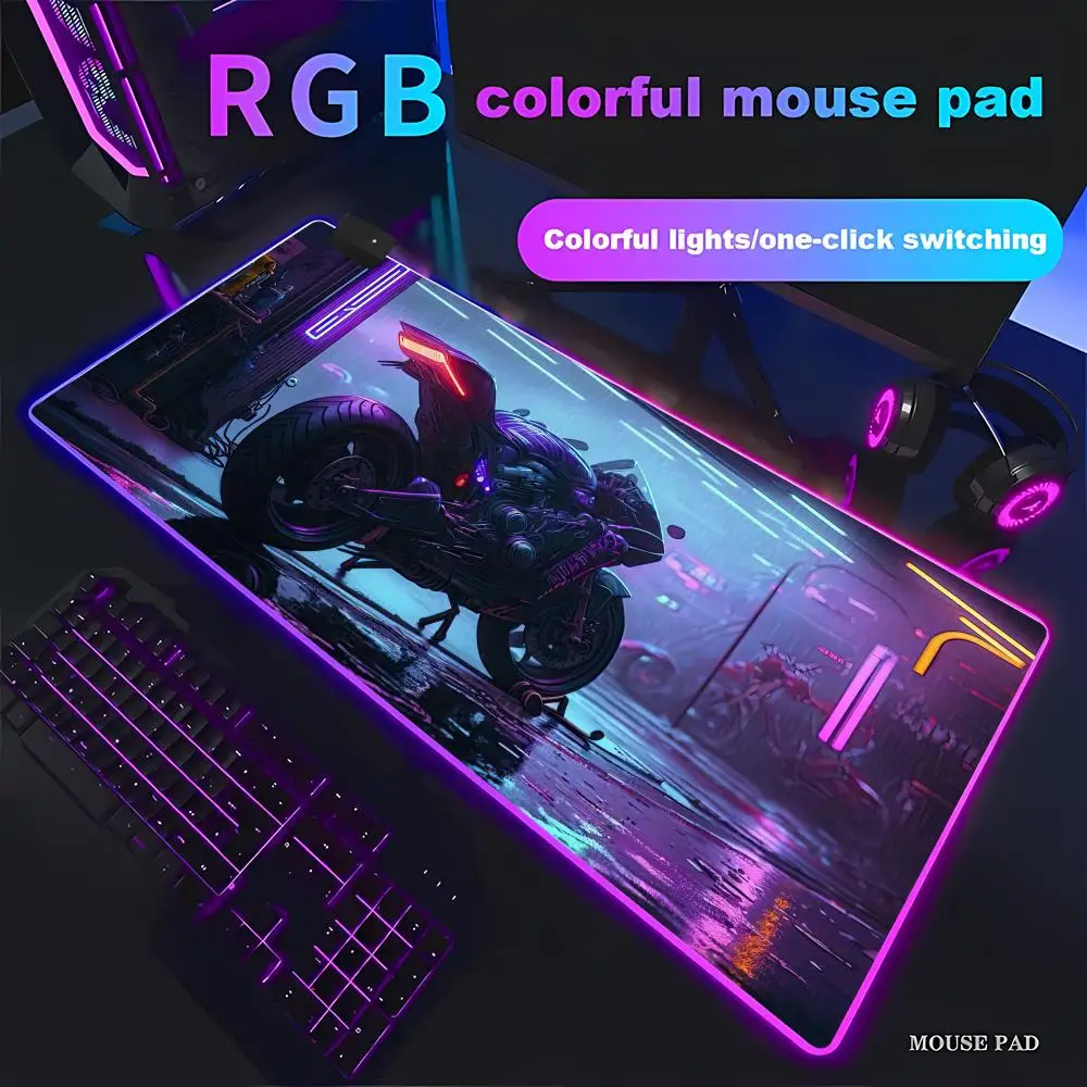 

Cool Motorcycle XXL RGB Gaming Mouse Pad Desk Mat HD Gamer Accessories Large LED Light PC Computer Carpet with Backlit HYBXAXC