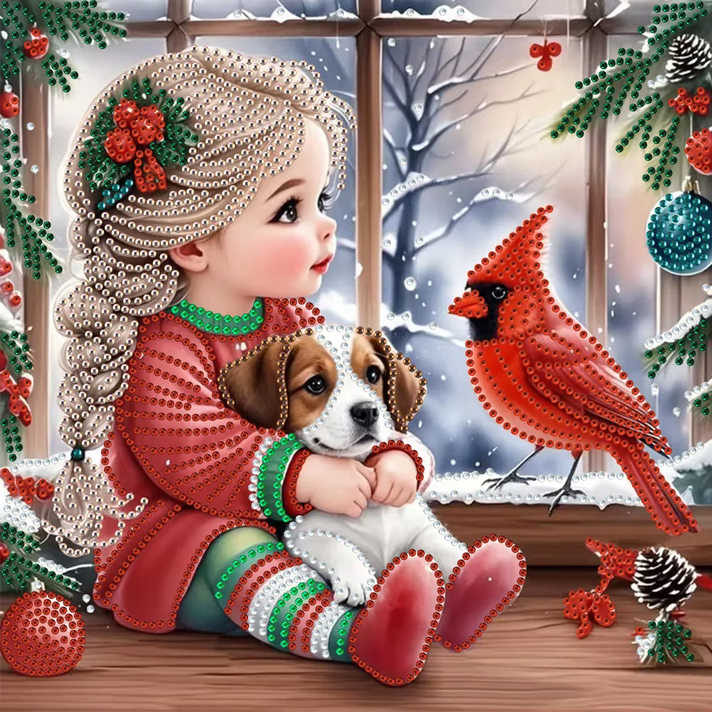 Winter Girl and Dog Diamond Painting DIY Set (Round Diamond/Drip Diamond) - High definition canvas handmade artwork, complete se