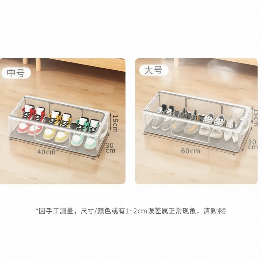 Home Transparent Shoe Organizer Box Foldable Steel Frame Storage Rack Dustproof Container Wardrobe Footwear Keeping Case