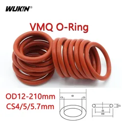 5/10PCS OD12-210mm CS4/5/4.7mm Red Food Grade Silicone O-Ring Round Seal Gasket High Temperature Resistant Ring Gaskets