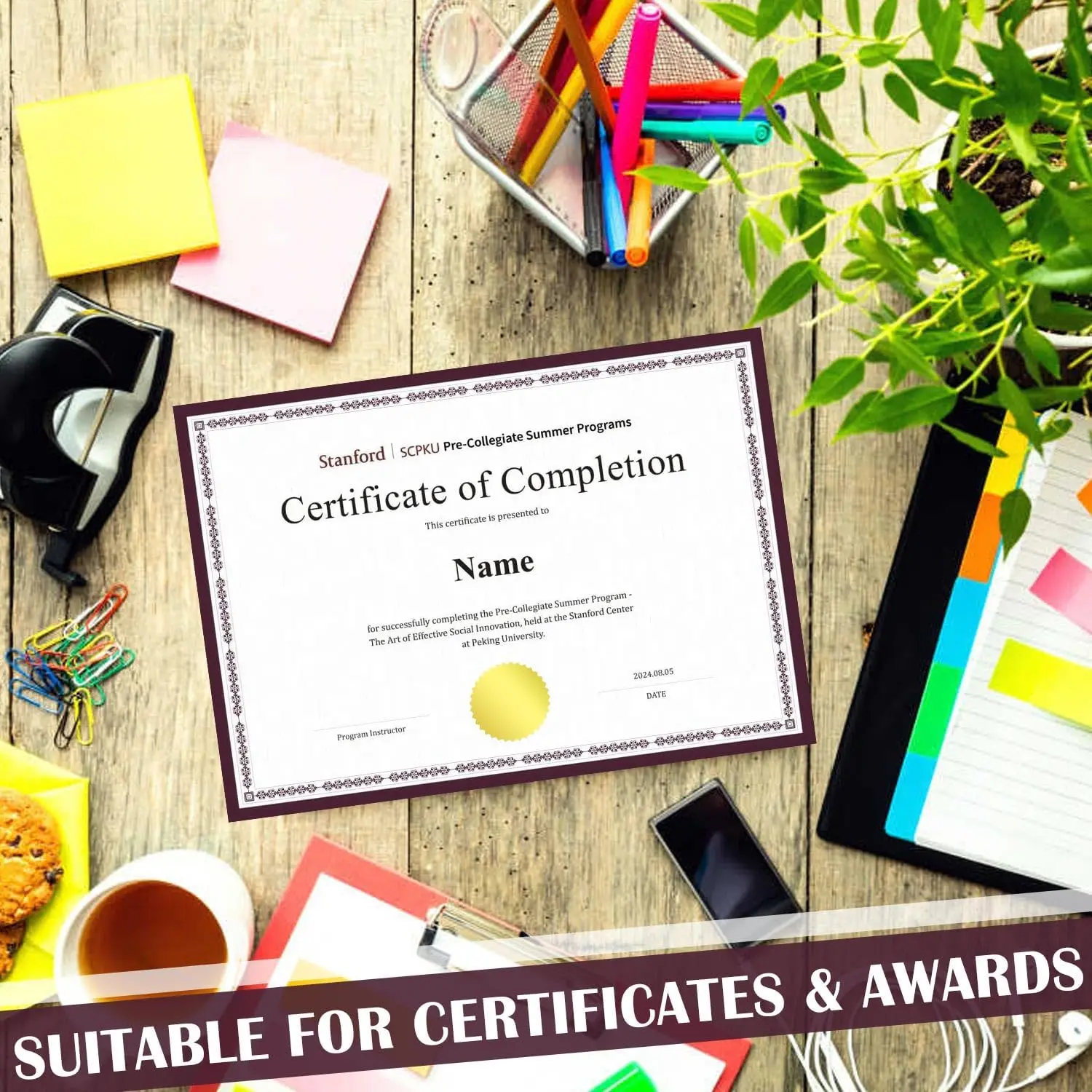 Gold Embossed Stickers Envelope Seals 1.75 Inch - Metallic Foil Package Envelope Certificate Wafer Seals