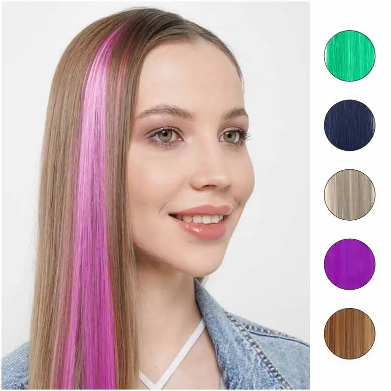 Clip In Long Straight Synthetic Hairpiece Rainbow Colored Hair Extensions Clip In Hair Accessories Straight Hair Extensions10pcs