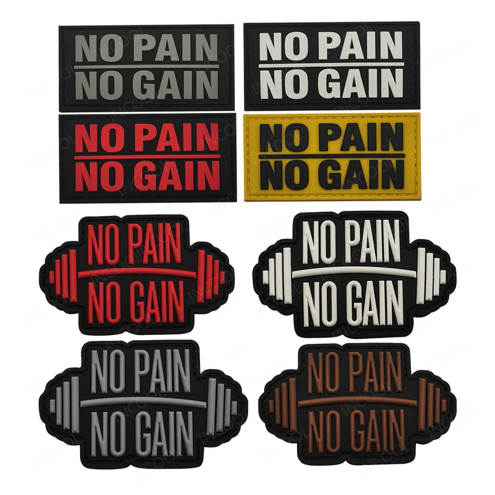 No Pain No Gain White PVC Rubber Luminous Patches Effort Motivational Phrases Proverb Embroidered Appliques Decorative Badges