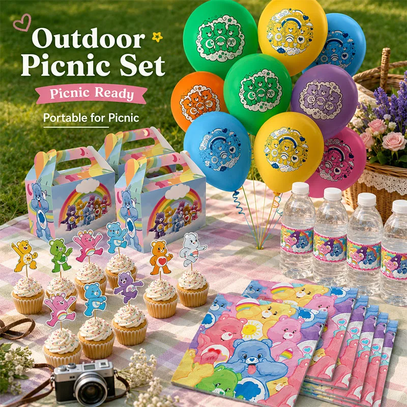 Care Bear Colorful Bear Birthday Party Supplies Plate Honeycomb Flag Background Balloon Set For Festival Celebration Table Decor view 3