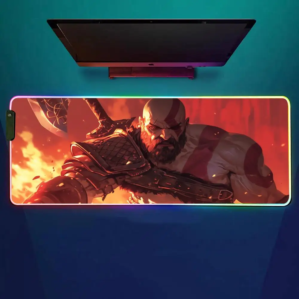 

God Of-war-video Game Mouse Pad RGB Gaming Mouse Pad Desk Mat HD Gamer Large LED Light XXL MousePads