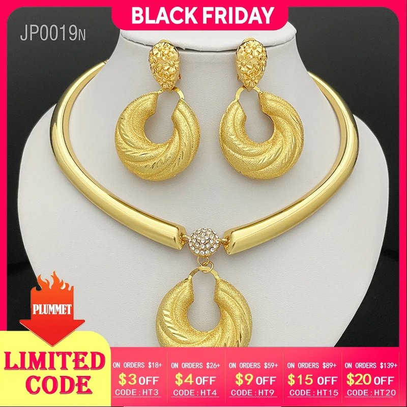 

New Women Necklace And Earrings Set Luxury Design 18K Gold Plated Dubai Fashion Jewelry For Wedding Party
