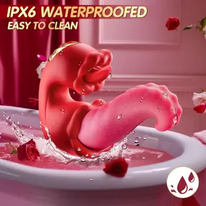 3 in 1 Vibrator Lidah Besar Dildo Stimulator Klitoris Vagina 10 Mode Getar Ayunan Menjilat Mainan Seks Mawar untuk Permainan Pasangan Wanita 8 mainan seks penjualan terbaik rose - №