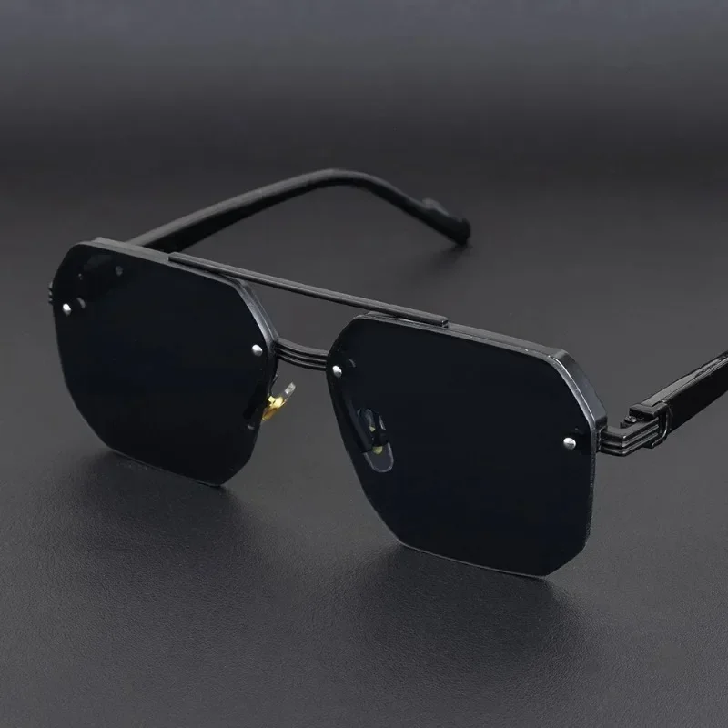 1pcs Men's Double Bridge Metal Sunglasses Square Half Frame Casual Trend Glasses Woman Retro Fashion Outdoor Sports Eyeglasses