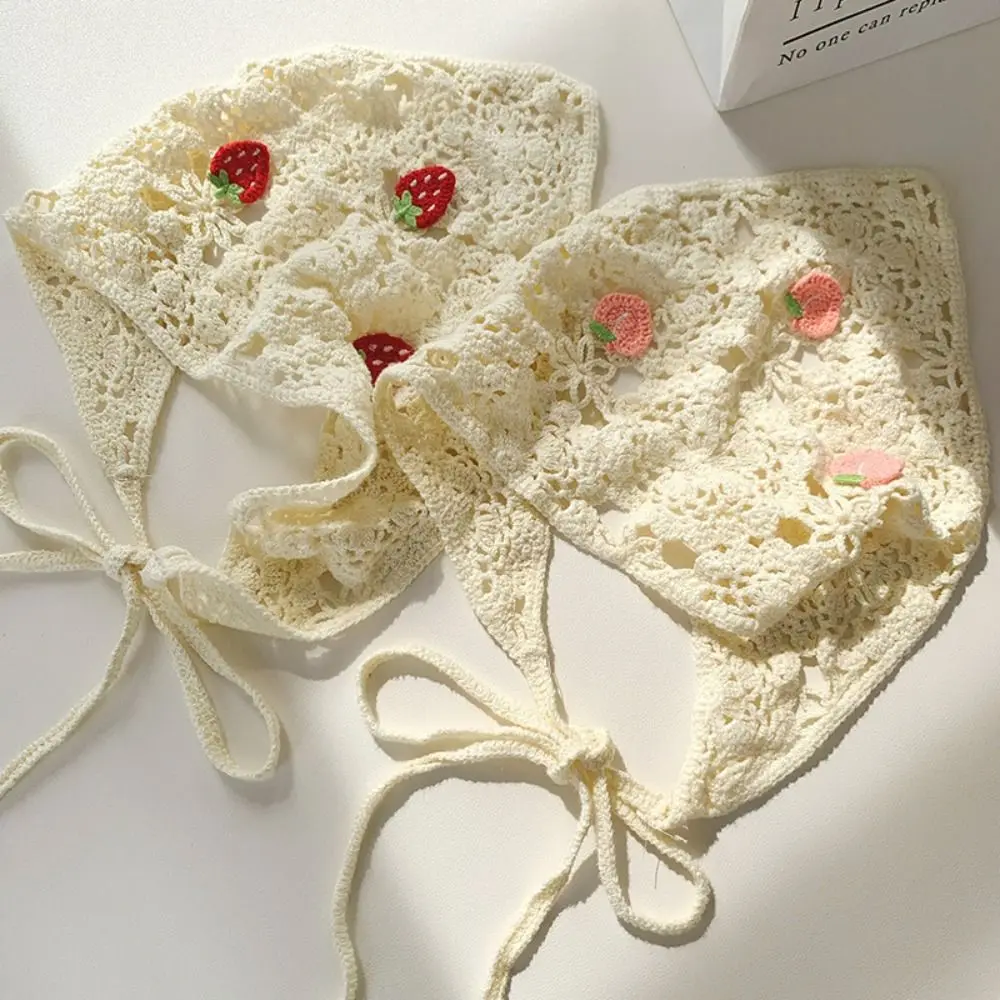

Elegant Sweet Floral Knitted Headband Cherry Flower Bohemian Hair Band Hollow Out Pastoral Ethnic Style Turban Beach Headwear
