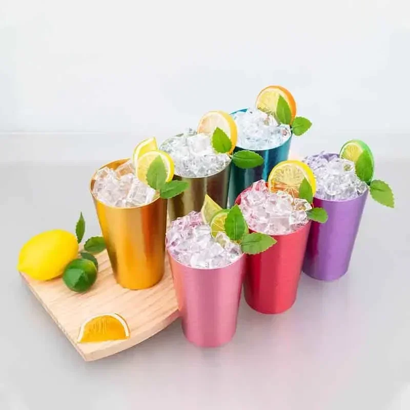 6PCS Colorful Hammered Aluminum Cups with Gift Box–Reusable Metal Tumblers for Cold Drinks, Juice, Wine–Cheers To Life Design L