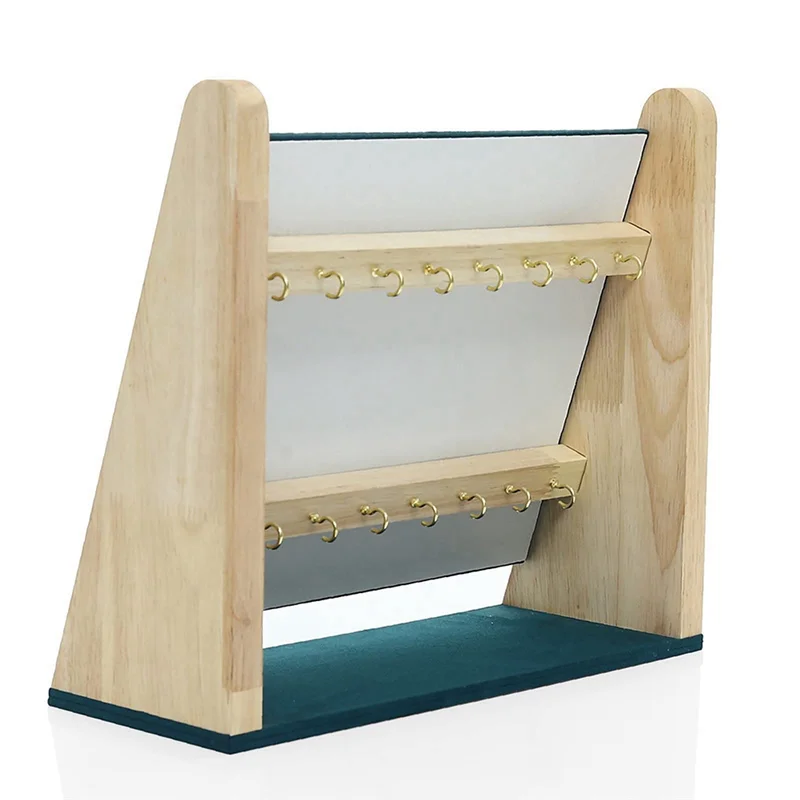 

Necklace Display Stand Wooden Necklace Holder Pendant Organizer Jewelry Display for Countertop with Dark Green Velvet