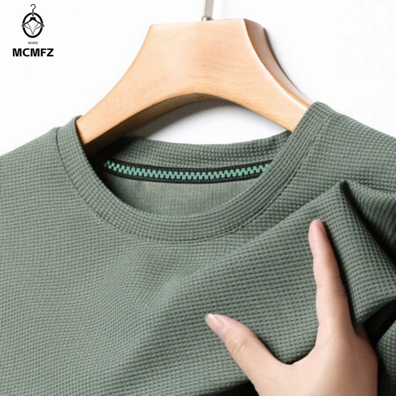 New Summer Waffle Round Neck Short Sleeved T-shirt for Men's Short Sleeved Top image 3