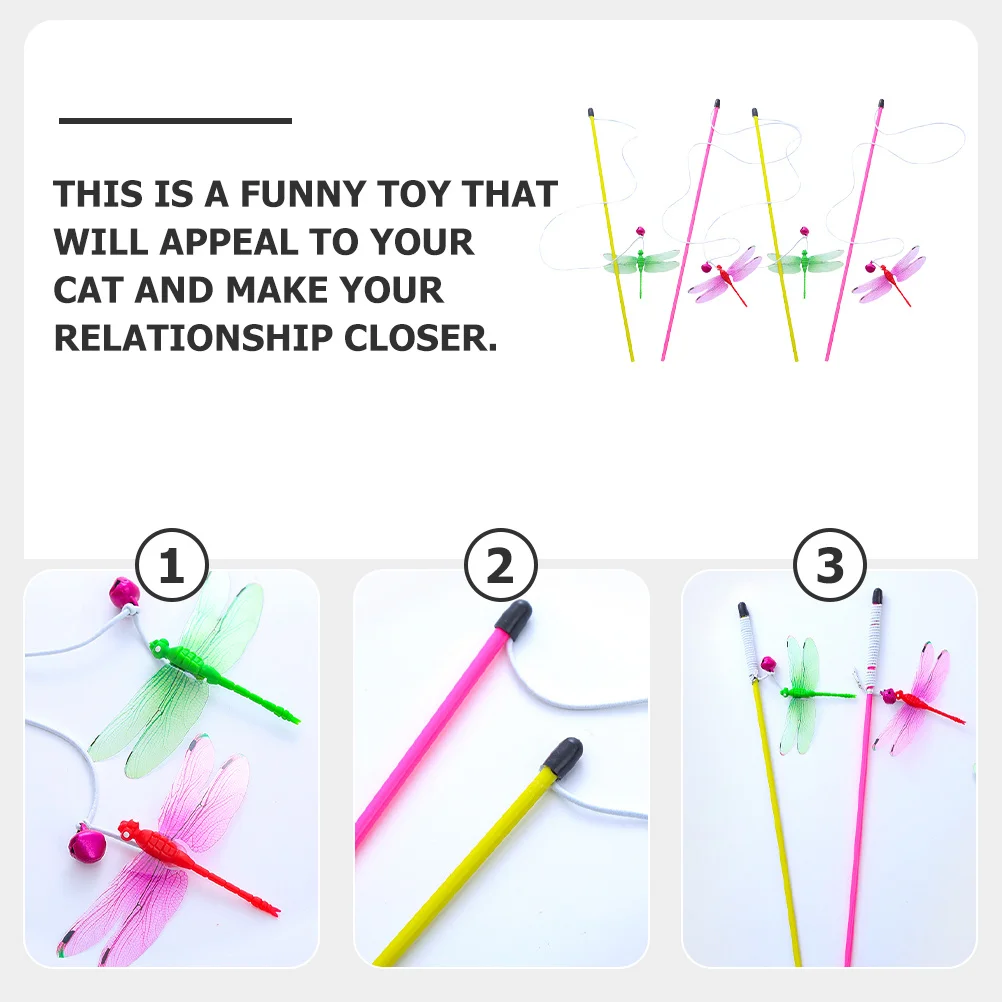 

4Pcs Cat Teasing Stick Interactive Pole Indoor Play Wand Kitten Training Entertainment Portable Cat Teaser