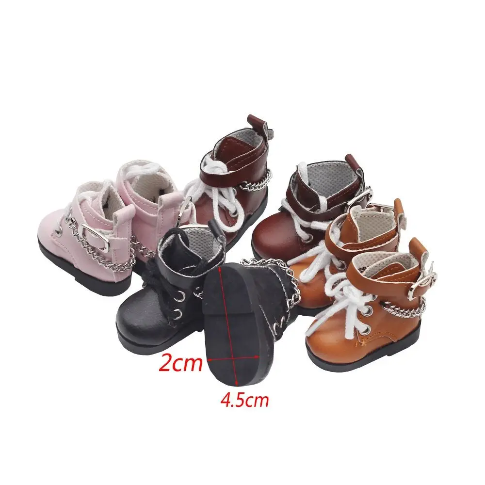1 par de Mini zapatos de muñeca de cuero PU, zapatos con cadena, Mini 4,5*2cm, muñeca BJD, zapatos de PU, lindos zapatos para muñeca, botas para muñeca EXO, muñeca BJD 1/6