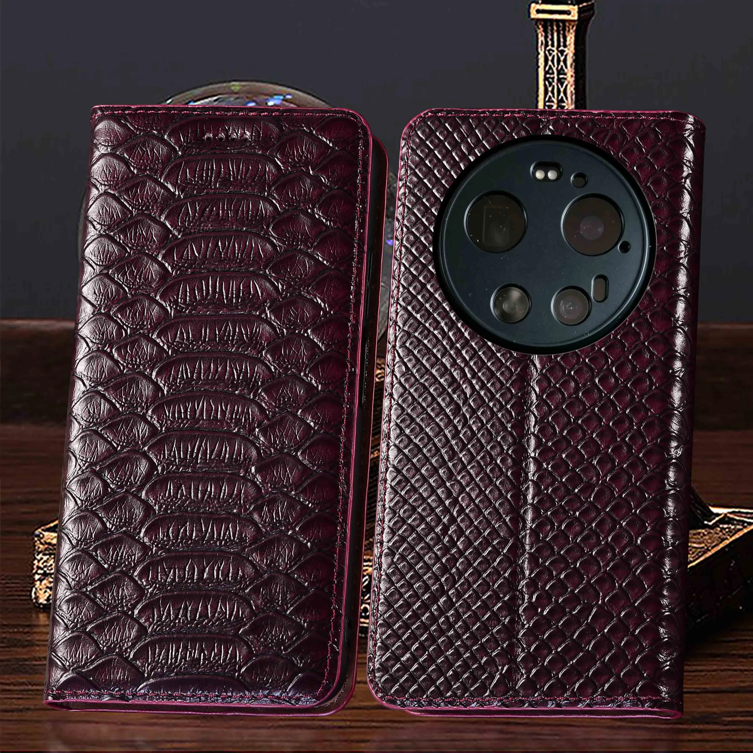 For Xiaomi 12 12S 12X 12T 13 13T 14 14T 15 15T 15S 17 17T Pro Ultra Lite Max Python Pattern Of Genuine Leather Flip Phone Case