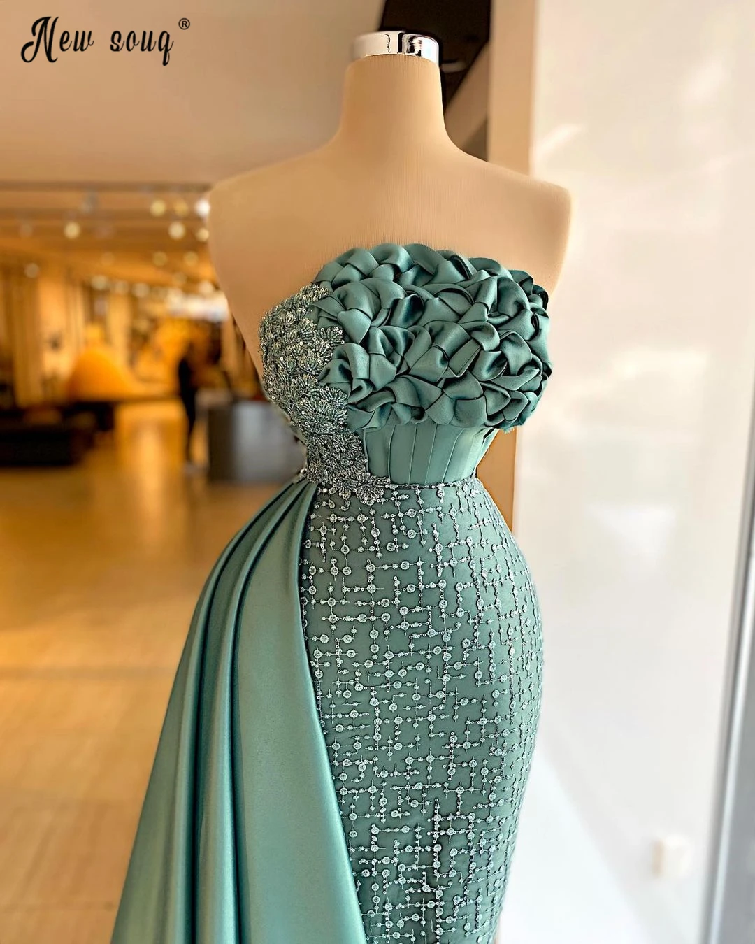 Newest Emerald Green Mermaid Long Evening Dress Chic Beading Arabic Sexy Prom Party Gowns 2025 Vestido De Festa Customized